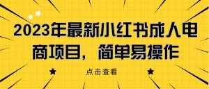 2023年最新小红书成人电商项目，简单易操作【详细教程】网赚项目-副业赚钱-互联网创业-资源整合随创资源