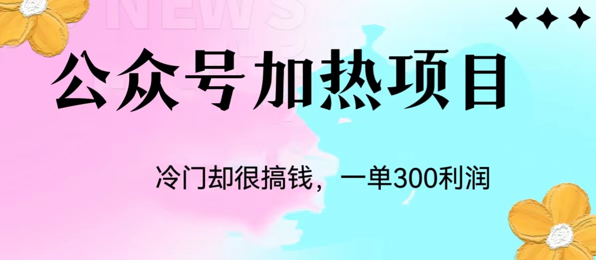 冷门公众号加热项目，每天1-2小时，一单100-300+网赚项目-副业赚钱-互联网创业-资源整合随创网赚